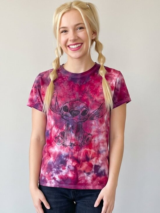 Disney Tops - Disney Lilo and Stitch Tee Shirt Size Small Pink Tie dye Cotton